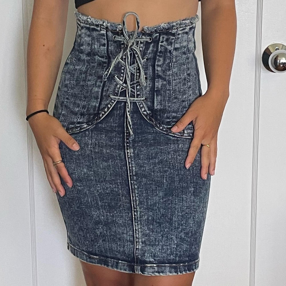Bardot Denim Corset Mini Skirt